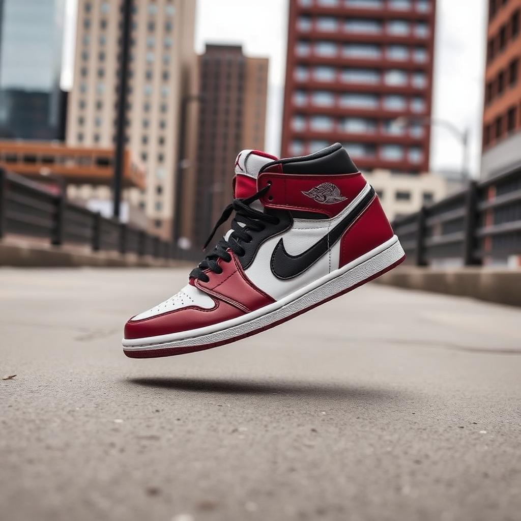 Air Jordan 1 Retro High OG Chicago — Air Jordan 1 Retro Chicago sneaker floating on urban concrete street (photo 6 of 50)