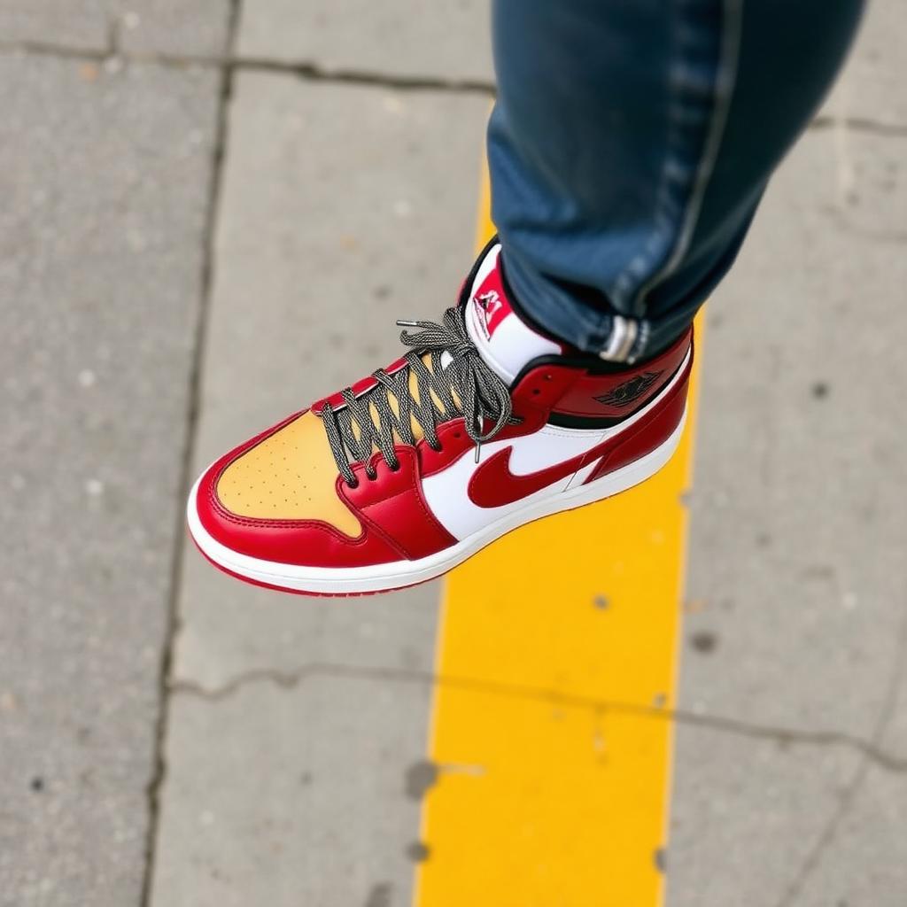 Air Jordan 1 Retro High OG Chicago — Air Jordan 1 Retro Chicago on-feet street style shot with jeans (photo 8 of 50)